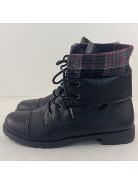 ETC Rue21 Combat Boots Womens Size Large 8/9 Plaid Trim Black Faux Leather